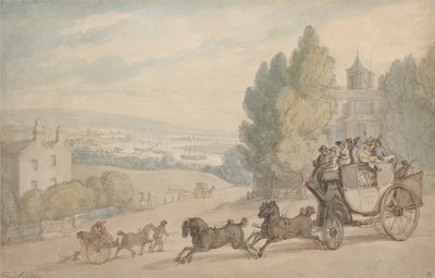 Der Canterbury-Dover-Kutschwagen passiert das Vanbrugh Castle von Thomas Rowlandson